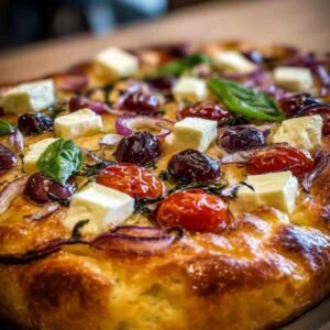 Focaccia Tarte Salée 3 Gros plan sur une part de focaccia tarte salée montrant la texture moelleuse et aérée de la mie.