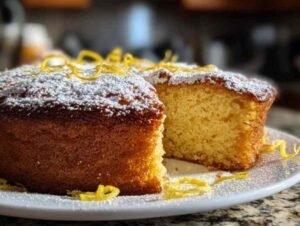 Ingrédients pour la recette du gâteau nuage : farine, sucre, œufs, lait, beurre et vanille, disposés sur un plan de travail.