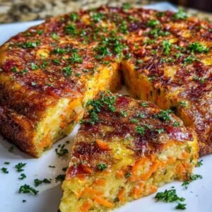 Moelleux Carottes Courgettes 3 Une part généreuse du moelleux aux carottes et courgettes, révélant une texture fondante, servie avec une salade verte.