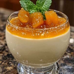 Ingrédients pour la panna cotta mascarpone et la compotée d'abricot joliment disposés sur un plan de travail.
