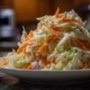 Salade coleslaw maison dans un bol blanc avec chou émincé et carottes râpées