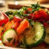alade croquante aux légumes frais avec vinaigrette au citron dans un saladier