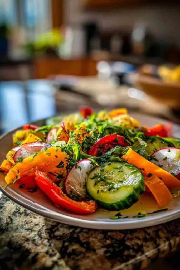 Salade Croquante à la Sauce Légère Citronnée 2 Légumes frais coupés en julienne pour salade croquante