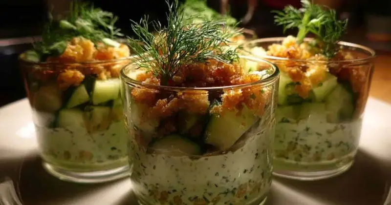 Tiramisu Salé aux Courgettes 1 Verrines tiramisu salé courgettes feta présentées aneth decoration