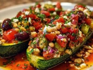 Courgettes farcies méditerranéennes cuites au four avec feta dorée