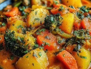 Curry de légumes coloré servi dans un bol avec coriandre fraîche