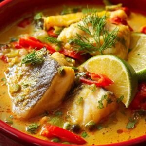 Poisson façon colombo au coco 3 Poisson façon colombo au coco authentique avec sauce crémeuse et riz basmati