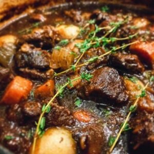 Bœuf Bourguignon 3 Bœuf bourguignon mijotant dans une cocotte en fonte