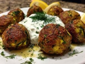 Boulettes de courgette dorées cuisant dans un airfryer