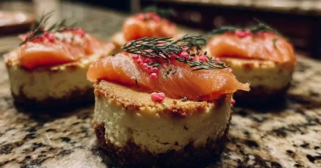 Cheesecake au saumon fumé avec garniture crémeuse et aneth frais
