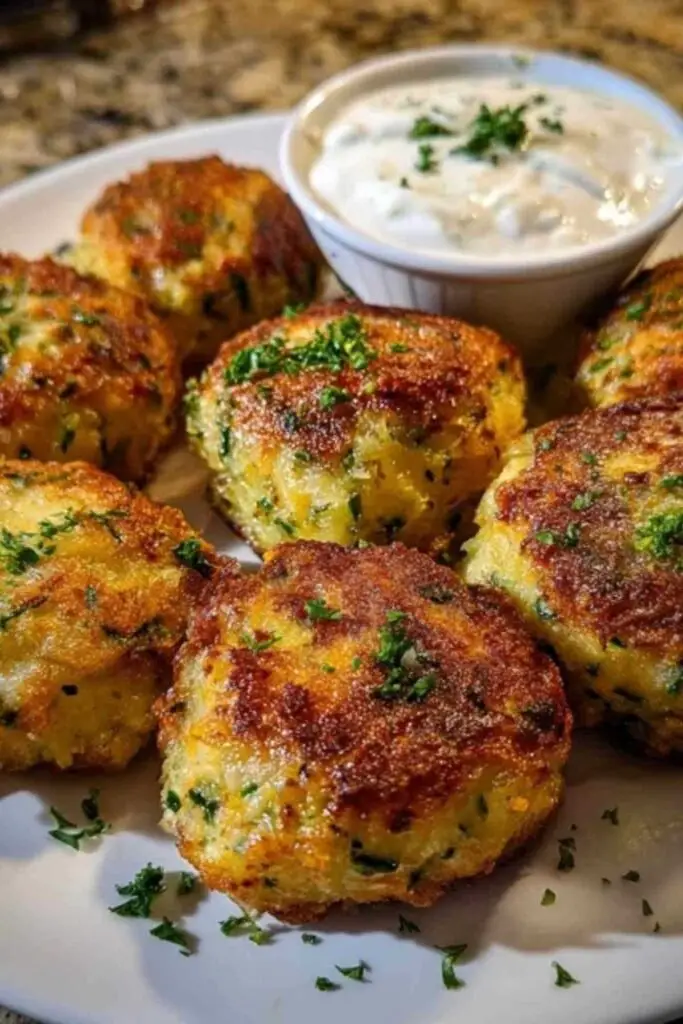 Croquettes aux courgettes en train de dorer dans une poêle