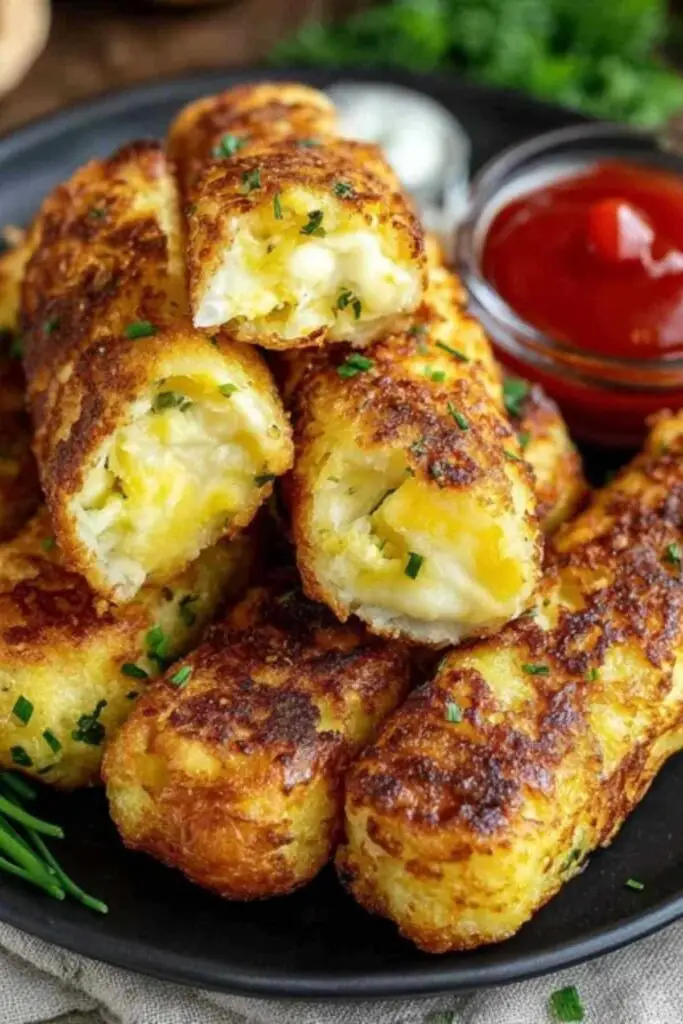 Croquettes aux courgettes et pommes de terre 2 Croquettes dorées aux courgettes et pommes de terre dans une assiette