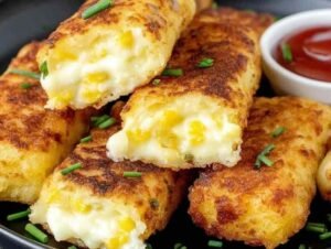 Croquettes dorées aux courgettes et pommes de terre dans une assiette