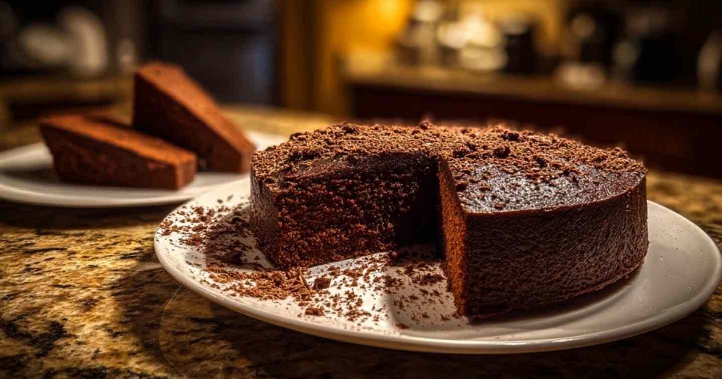 Gâteau sans sucre au chocolat tranché sur assiette
