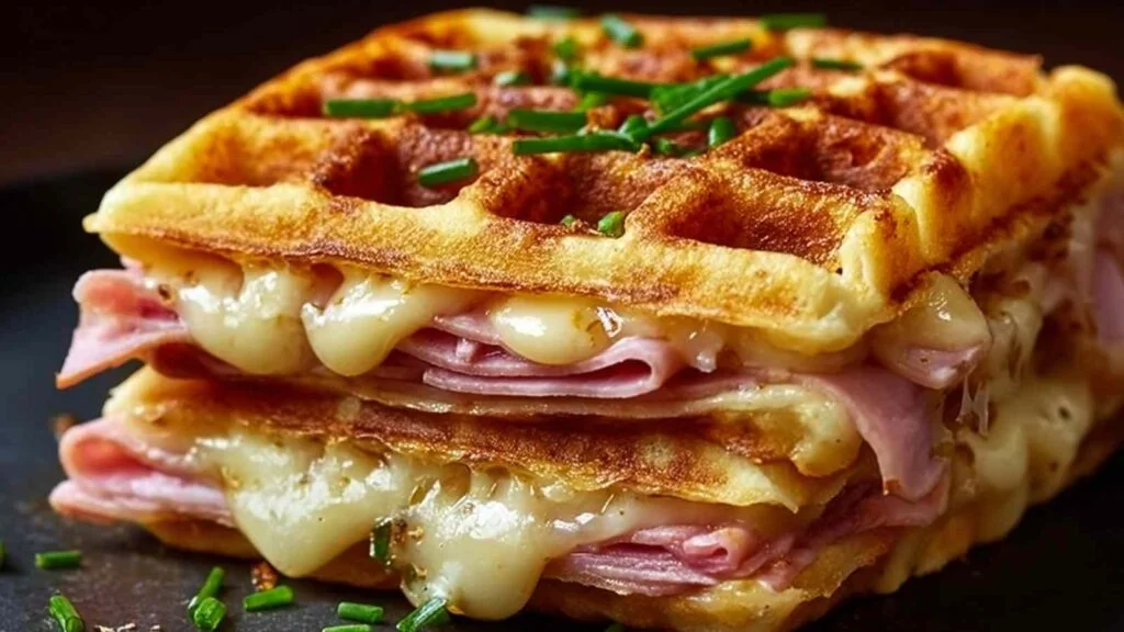 Gaufres Salées au Jambon et Fromage 1 Gaufres salées dorées au jambon et fromage