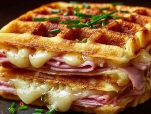 Gaufres salées dorées au jambon et fromage