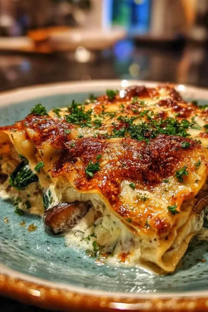 Ingrédients lasagne épinards champignons disposés sur plan de travail