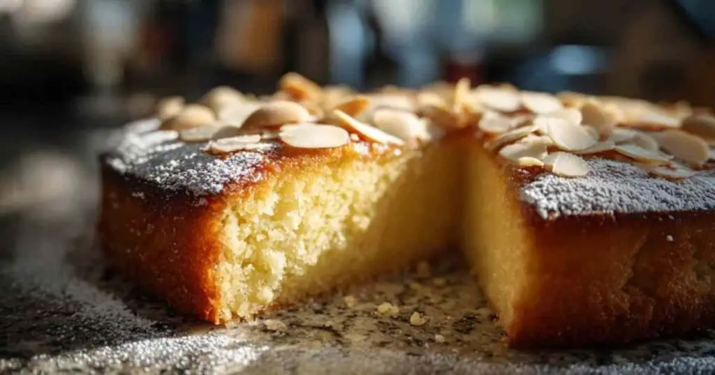 Moelleux Frangipane au Rhum 1 Moelleux frangipane rhum cuit doré tranché sucre glace