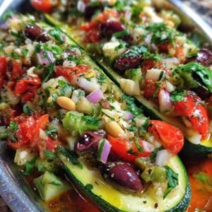 Courgettes Farcies Méditerranéenne 3 Portion courgette farcie méditerranéenne servie avec salade