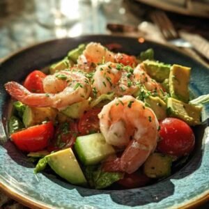Salade de Crevettes Crémeuse 3 Ingrédients pour salade de crevettes disposés sur plan de travail