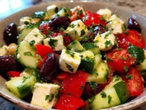 Préparation de la vinaigrette à l'huile d'olive pour salade grecque
