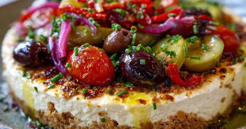 Salade feta méditerranéenne avec légumes frais sur base de cheesecake salé