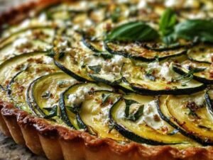 Tarte courgette feta ricotta dorée avec spirale de courgettes