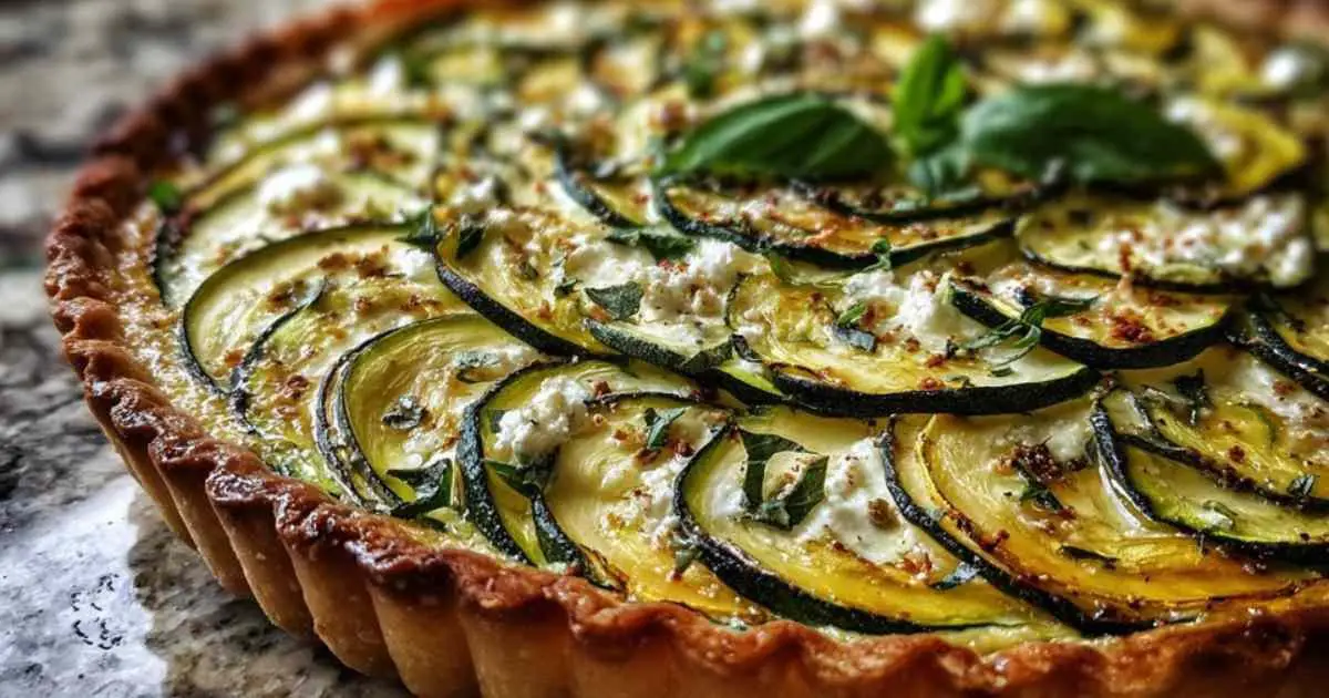 Tarte courgette feta ricotta dorée avec spirale de courgettes