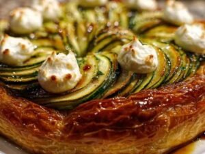 Tarte tatin courgette retournée stracciatella service plat final