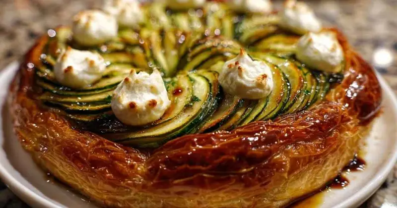 Tarte tatin courgette retournée stracciatella service plat final