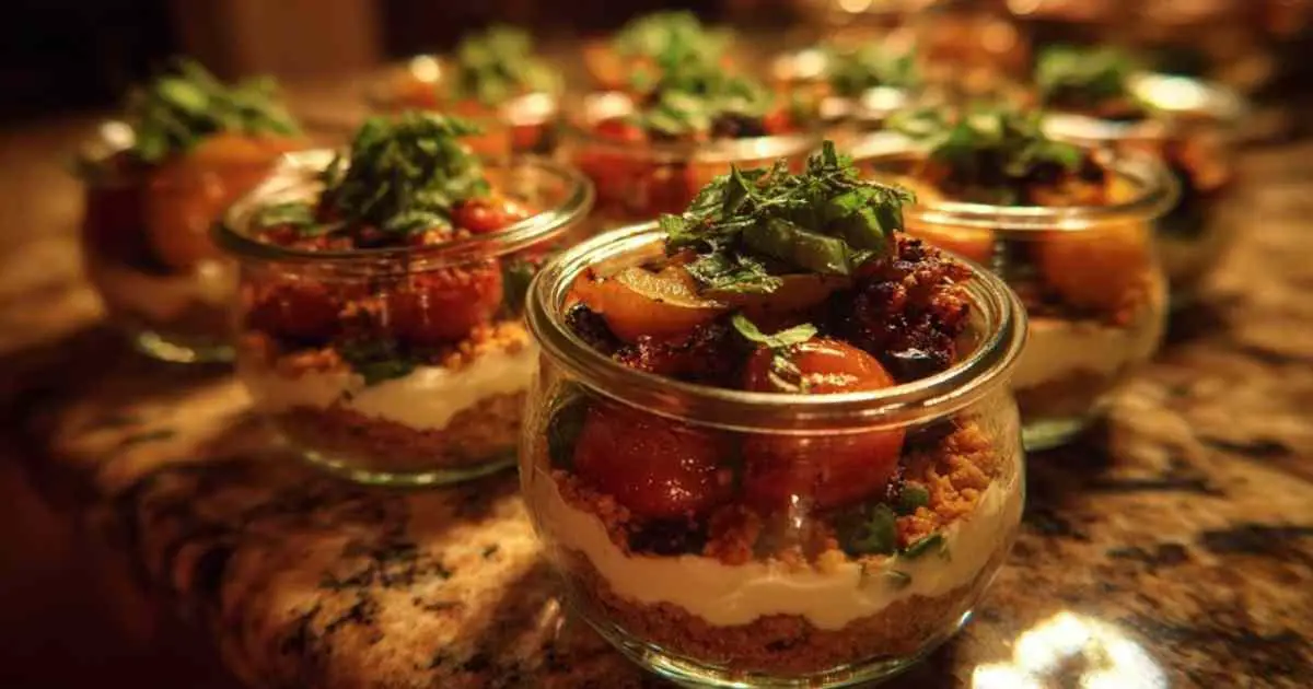 Verrines de tiramisu salé aux courgettes et feta avec herbes fraîches
