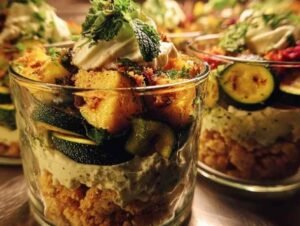 Ingrédients pour verrines courgette feta mascarpone herbes fraîches