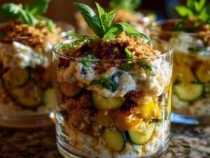 Verrines courgette feta mascarpone herbes fraîches apéritif