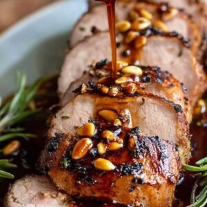 Filet de porc cru dans sa marinade au miel et à l'ail