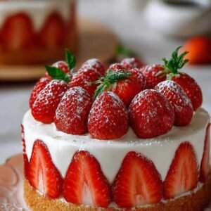 Fraisier français avec génoise, crème mousseline et fraises fraîches