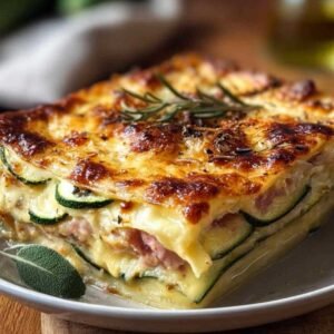 Lasagnes de courgettes au jambon gratinées dans un plat