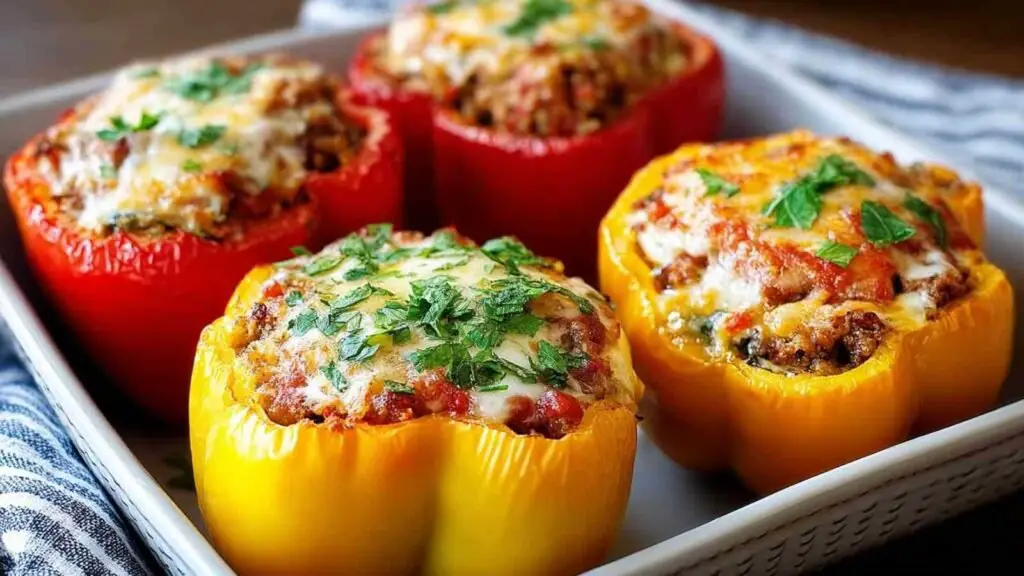 Poivrons farcis faciles gratinés au fromage cheddar