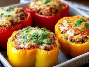Poivrons farcis faciles gratinés au fromage cheddar