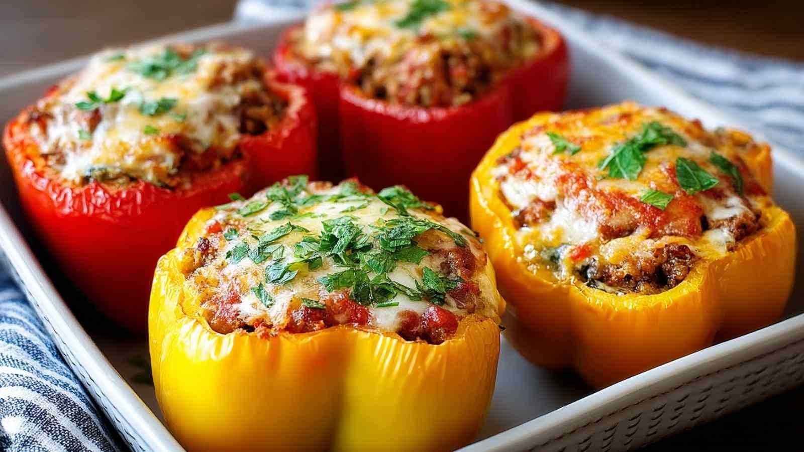 Poivrons farcis faciles gratinés au fromage cheddar