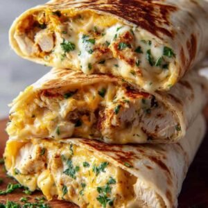 Wraps de poulet à l'ail et au fromage dorés et croustillants