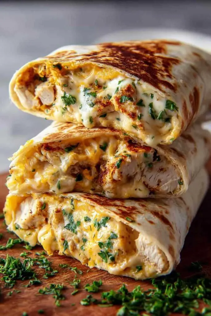 Wraps de poulet à l'ail et au fromage dorés et croustillants