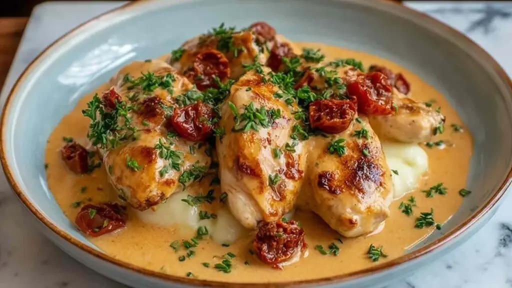 Aiguillettes de Poulet à la Sauce Crémeuse au Chorizo dans une poêle