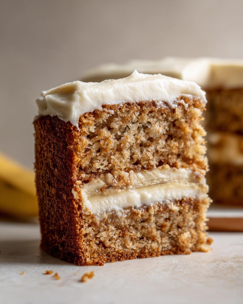 Barres Banane Glaçage : 12 minutes de pur bonheur 3 Gros plan d'une tranche de barres à la banane avec glaçage crémeux et une couche de banane fraîche.