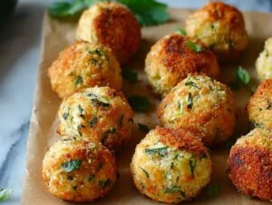 Boulettes de courgettes au four dorées et croustillantes sur assiette
