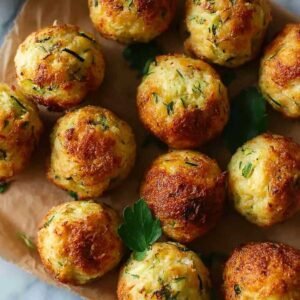 Boulettes de courgettes au four dorées et croustillantes sur assiette