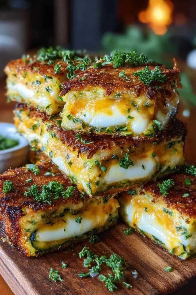 carres fromage grille croute courgette doree Carrés de Fromage Grillé à la Croûte de Courgette