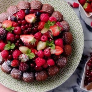 Tranche de charlotte aux fruits rouges sur assiette