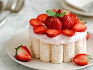 Charlotte aux fraises mascarpone décorée de fraises fraîches