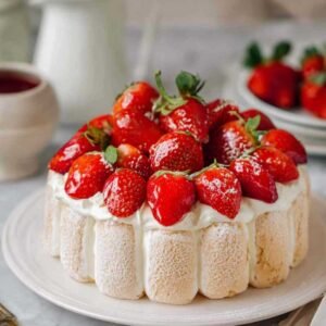 Charlotte aux fraises mascarpone décorée de fraises fraîches