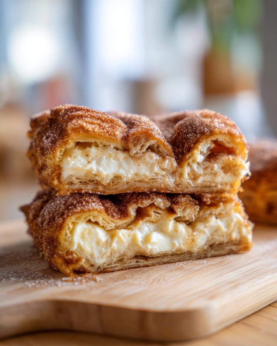 Gros plan d'une tranche de cheesecake churro crémeux, saupoudré de cannelle et de sucre.